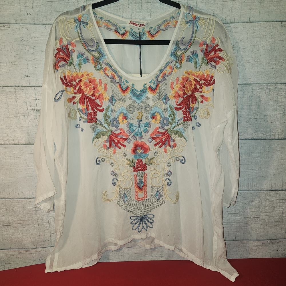 Johnny Was Embroidered Valerie Top In White Size XS NWT RSP $220